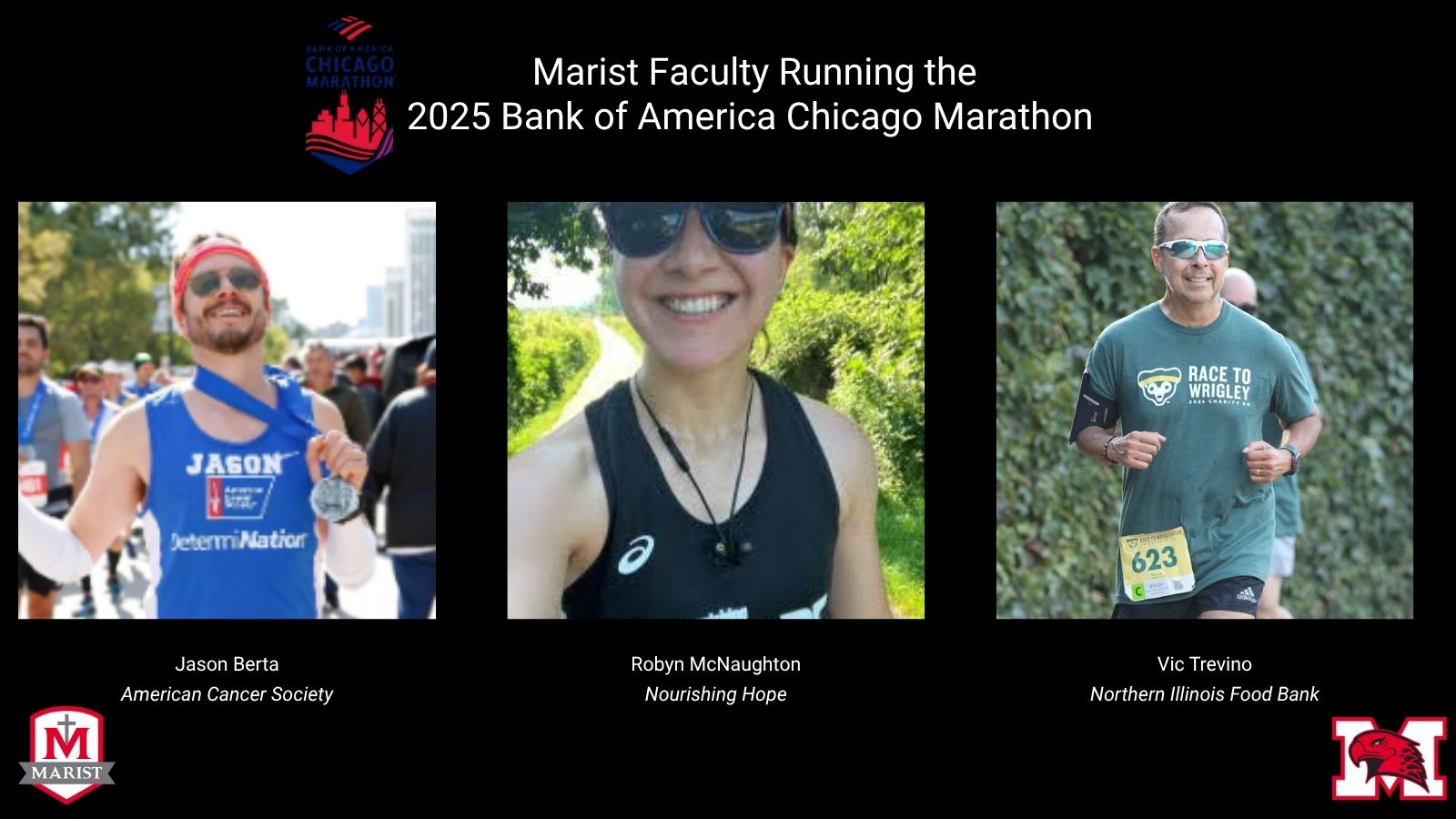 Marist faculty members running the 2025 Chicago Marathon in support of local charities