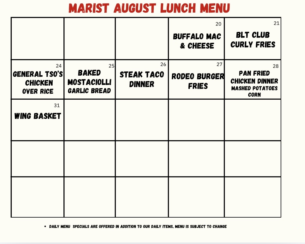 February Cafeteria menu<br />
